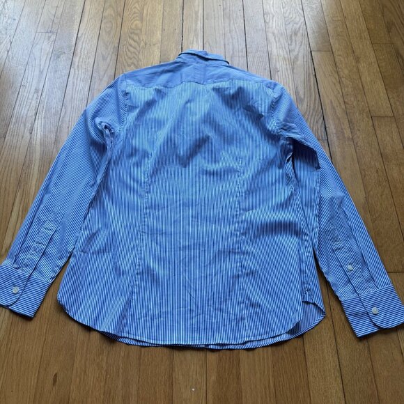 Thomas Mason J.Crew Size 8 Blue & White Stripe Long Sleeve Button-Up Dress Shirt - Picture 15 of 16